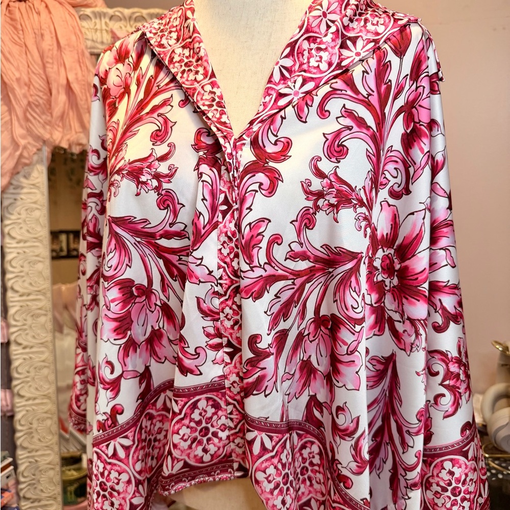 Floral Pink and White Blouse